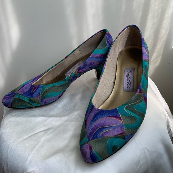 Vintage 80s Abstract Print Pumps - Picture 1 of 6